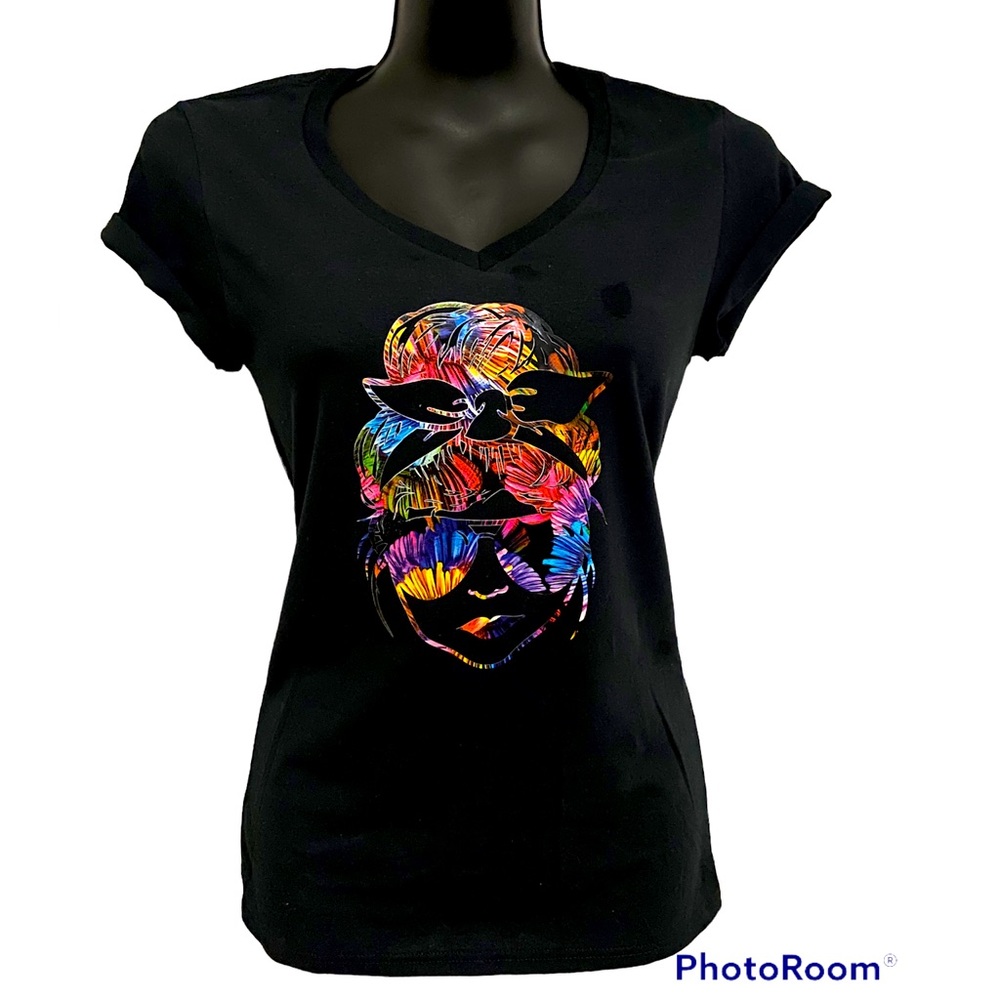 Black Floral Messy Bun Tee